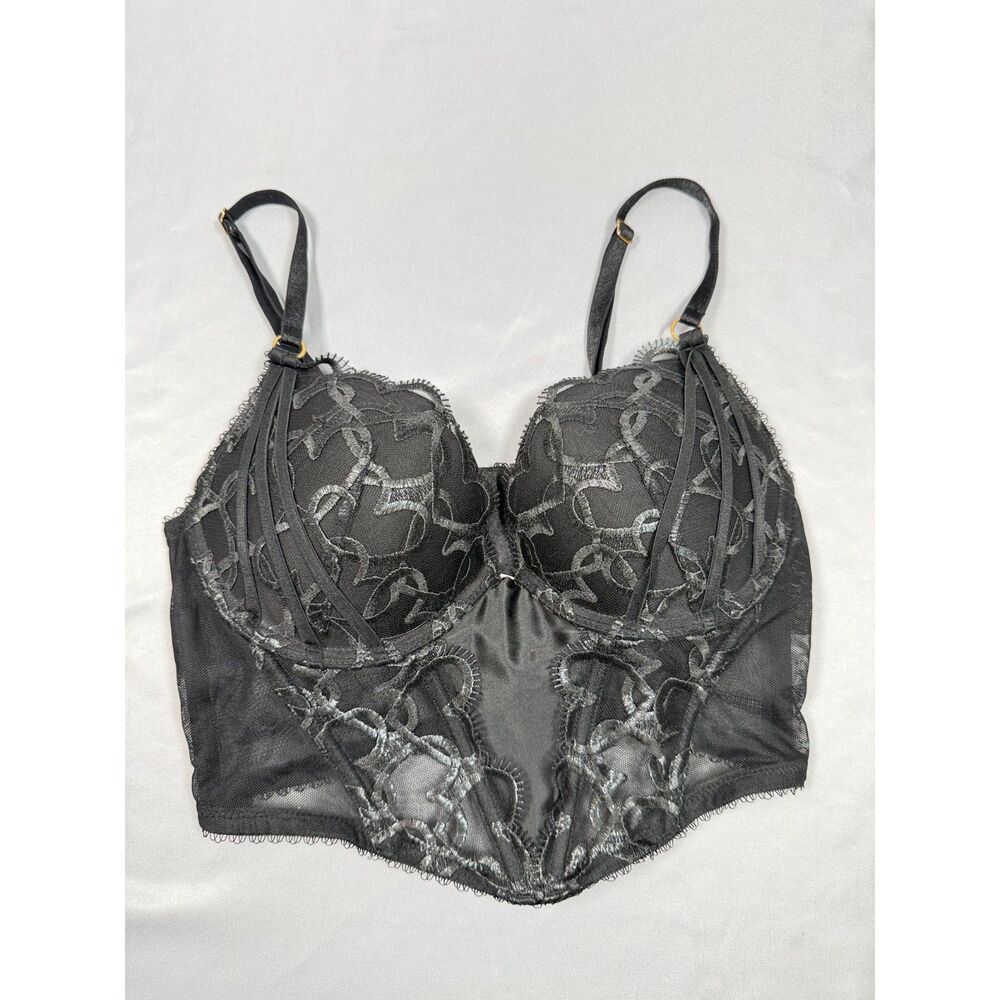 Victoria's Secret Very Sexy Embroidered Push-Up Corset Bustier Bra Top 34B Black